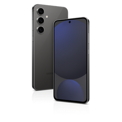 Front and back of black Samsung Galaxy S24 FE with “Galaxy AI is here” written below