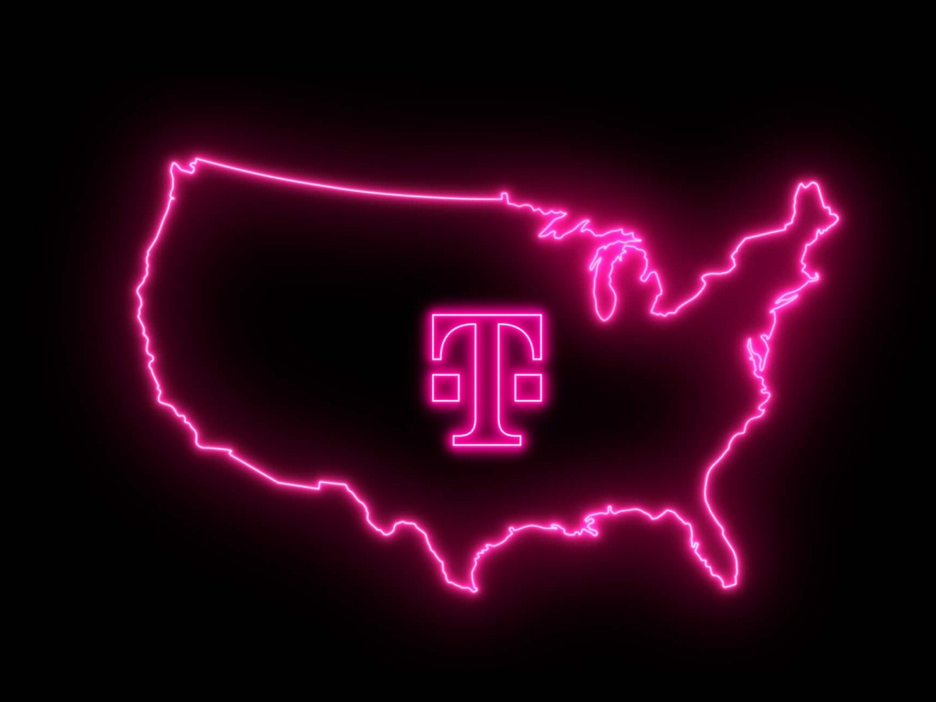 Map of the United States with a glowing T-Mobile logo indicating nationwide 5G coverage.